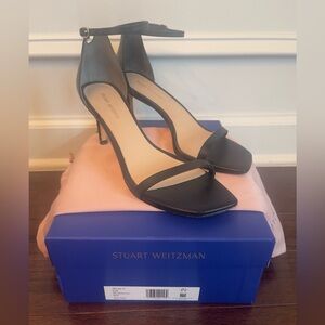 Stuart Weitzman Black Ankle-Strap Kitten Heel Sandals